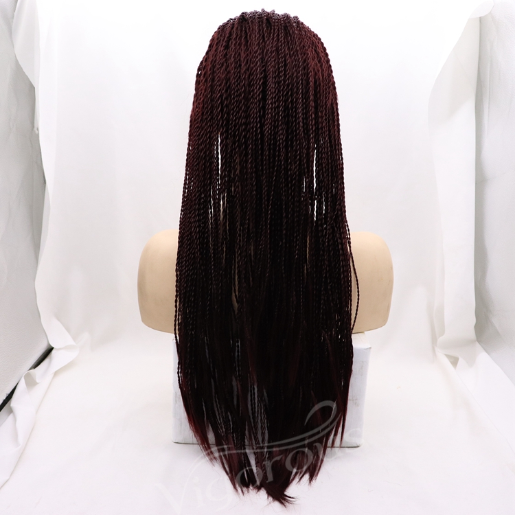 Vigorous braid long bug black wholesale cheap heat resistente synthetic wig with lace front
