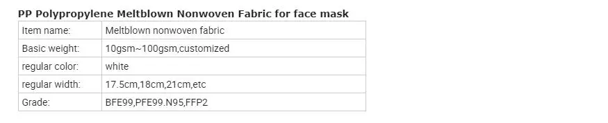 Melt Blown PP Nonwoven Fabric Bfe95 Bfe99 for Face Mask Protective Mask