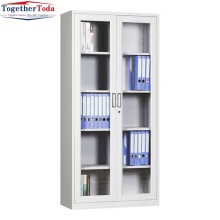 Glass Door Steel Filing Cabinet with 4 Adjustable Shelves for Office