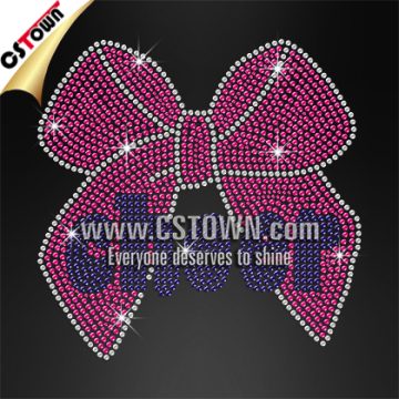 Pink bowknot cheer bling letters hot fix rhinestone decals for t shirts