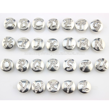 12mm Alloy With Rhinestone Alphabet Snap Button Fit Ginger Snap Jewelry