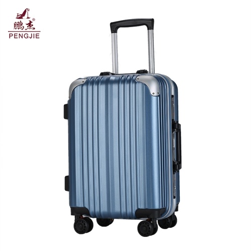 ABS PC aluminum frame blue trolley luggage