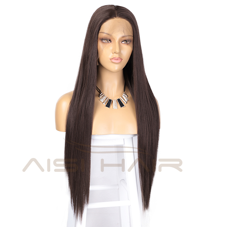 Aisi Hair Hot Selling Long Silky Straight Brown Wig Middle Part Swiss Lace Wig Cheap Synthetic Lace Front Wigs For Black Women