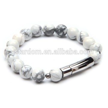 White Turquoise Stone Beaded Bracelet for Men