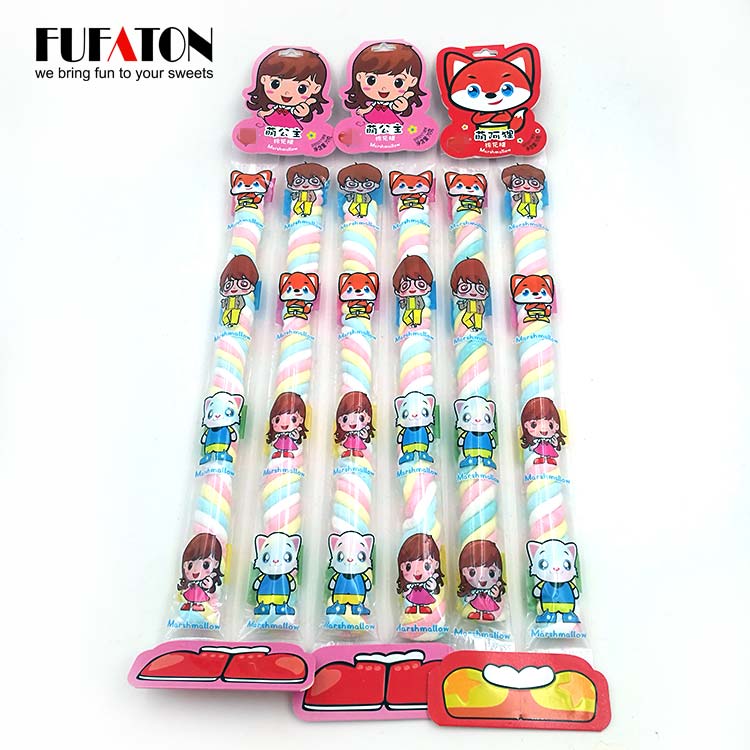 Fruit flavored colorful long twist marshmallow candy halal