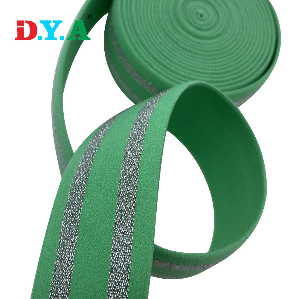 Manufacture Nylon Glitter Silver Lurex Elastic Webbing For Dresses