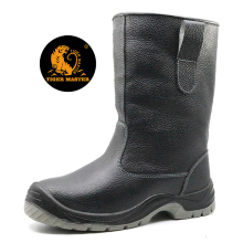 Black leather welding boots for work