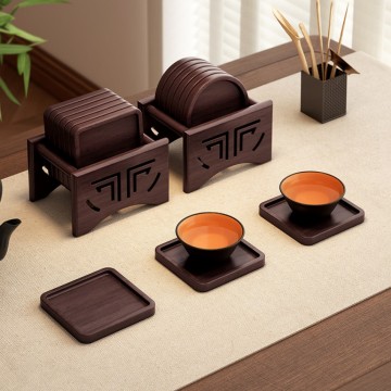 Bamboo Tea Coaster Set with Holder