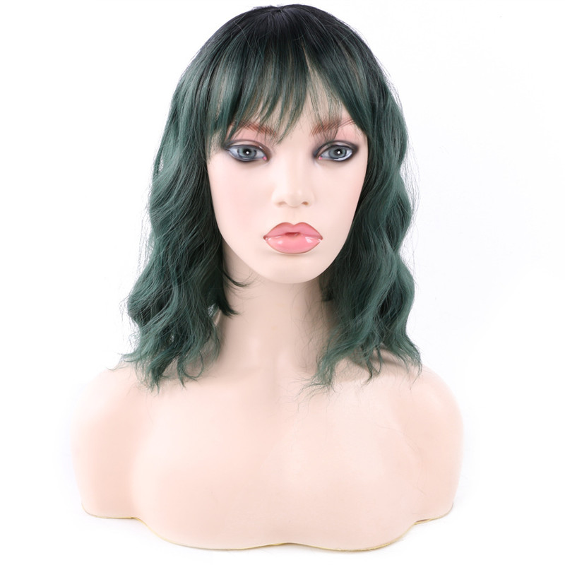 Wavy Bob Wig with Bangs Fringe Short Shoulder Length for Women Synthetic Fiber Hair with Skin Scalp Cosplay