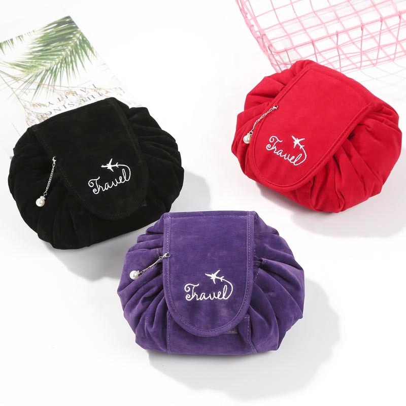 Grosir Microfiber Awal Organizer Tas perlengkapan mandi tas beludru kantong makeup sikat tas dengan logo kustom