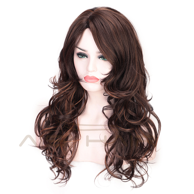 High Temperature Hair Body Wave Mixed Brown Long Wig Synthetic Wig For Black White Women Party Fashion Cosplay Wigs