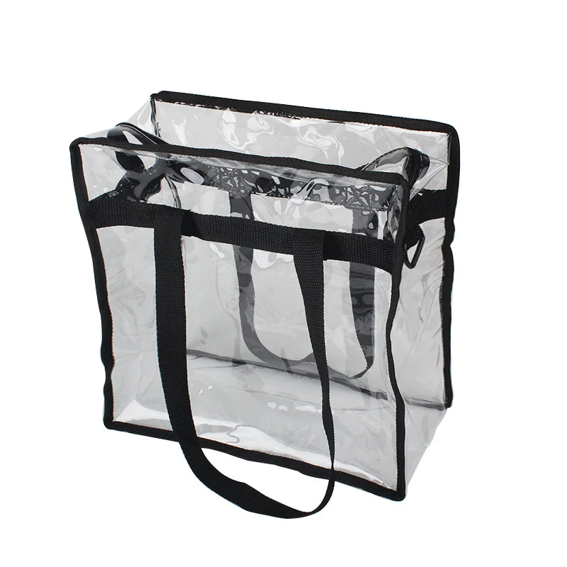 12 X 12 Stadium Security Approved Large Black Plastic All Clear Vinyl PVC Tote Bag with Long Shoulder Strap