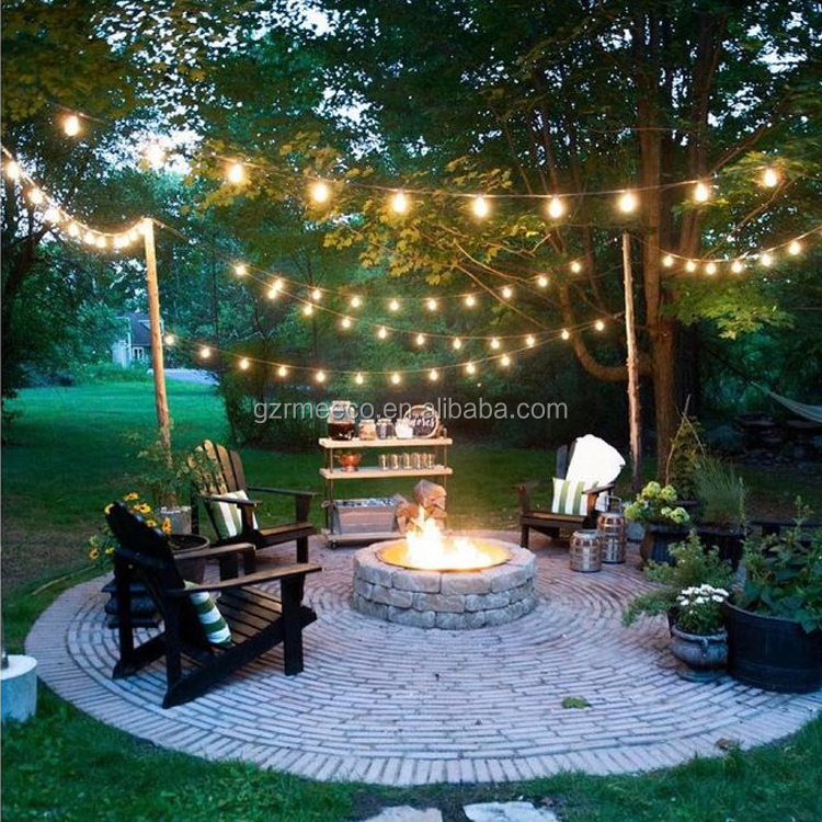 Weatherproof outdoor led patio string lights 48ft 15 hanging sockets 2w led s14 Dimmable Vintage Edison Light Bulb for Backyard