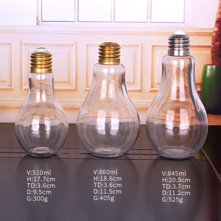 factory sale 50ml 100ml 150ml glass light bulb bottle with lid and straw for fresh juice drinking