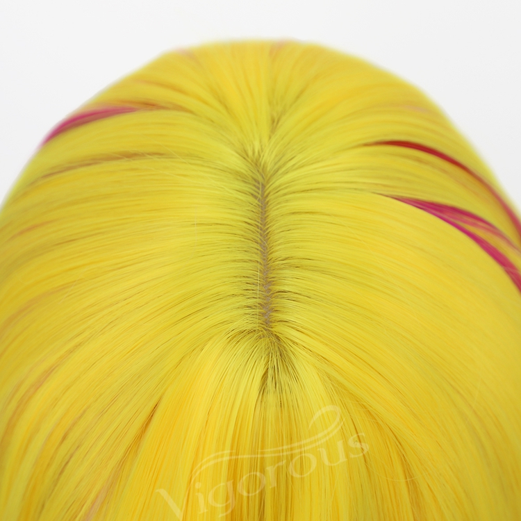 Yellow Highlight Red High Temperature Synthetic Bob Wigs With Flat Neat Bangs Short Straight Wigs for Women Wholesale