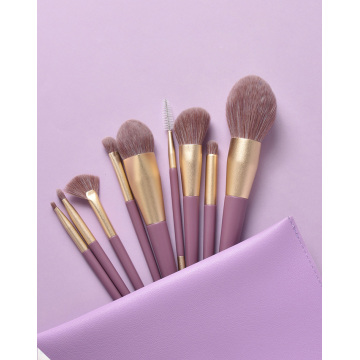 Ensemble de pinceaux de maquillage à manche en bois violet 9pcs