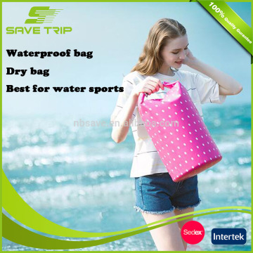 China manufacture 500D PVC dot printing tarpaulin drybag water proof bag for swimming