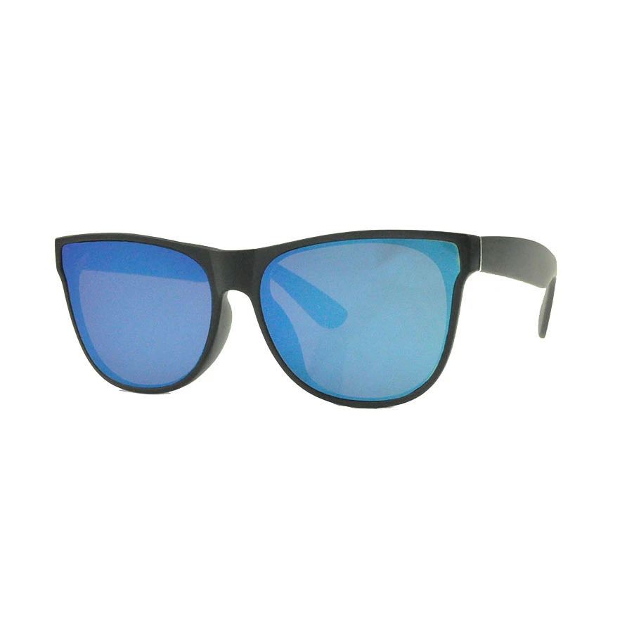 Blue Mirror Black Frame Plastic Sunglass