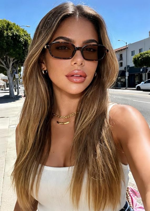 Vintage Rectangular Sunglasses Women Men