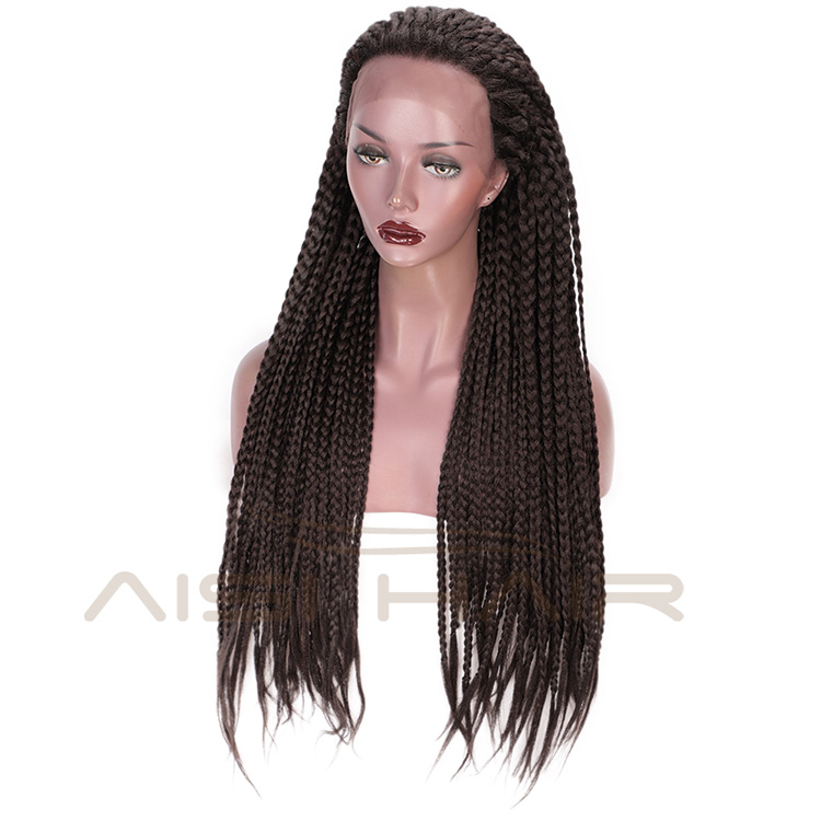 Aisi Hair Long Glueless Lace Front Wigs For Black Women Heat Resistant Braid Box Lace Front Three Braids Long Wigs