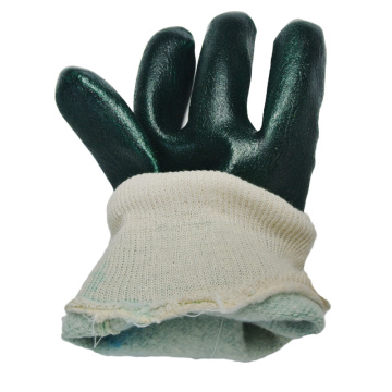 Green pvc coated gloves sandy finish knit wrist