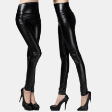 Tall waist trousers sexy pants pu Female full long trousers pu tall waist leather sexy leggings