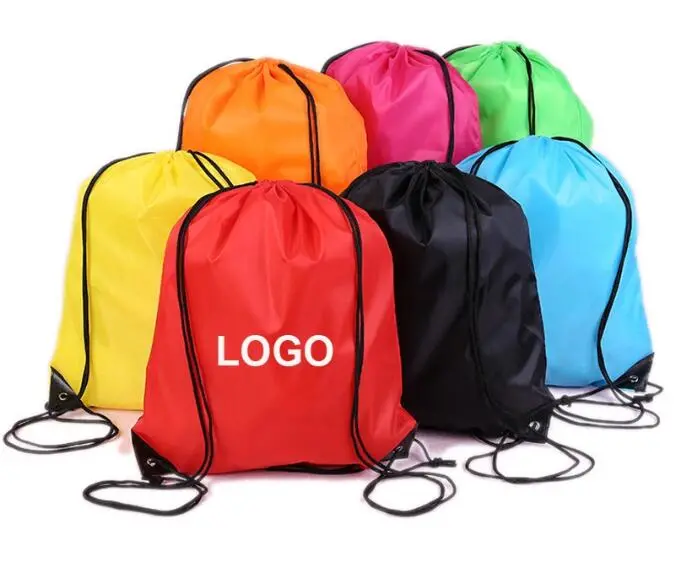 Custom Printed Logo 210d Polyester Drawstring Backpack Laundry Bag