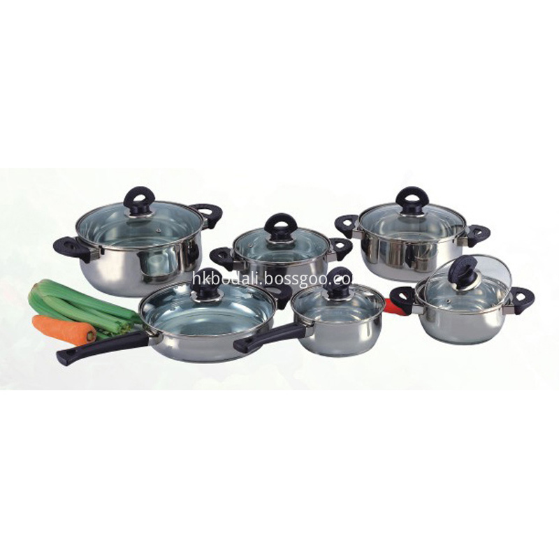 12 piece stainless steel cookware set with glass lids