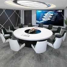 White High-End Artificial Stone Conference Table with Rounded Edges for Office Meeting Rooms
