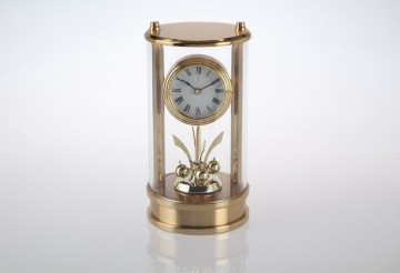 Gold Tone Case Skeleton Dial Desk Table Mantel Clock
