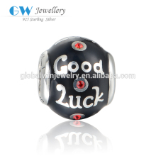 Good Luck Black Enamel Silver Beads 4.5mm Large Hole Silver Beads Silver Ball Beads Fit For European Bracelet