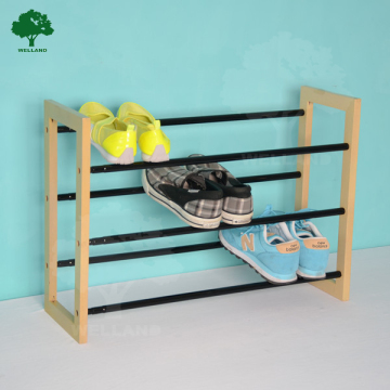 3-tier extendable shoe rack with wood and metal J