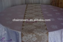 YHR#24 natural burlap hessian lace edge banquet wedding wholesale table runner cloth overlay linens