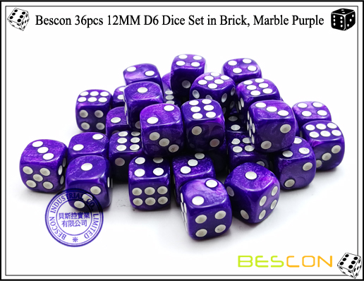 Bescon 36pcs 12MM D6 dados establecidos en ladrillo, mármol púrpura-5 Bescon 36pcs 12MM D6 Dice Set in Brick, Marble Purple-5