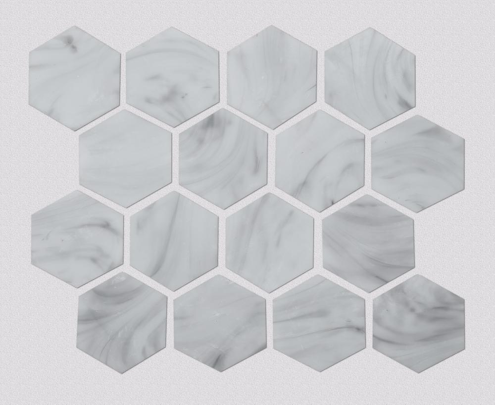 White Stone Alike Large Hexagonal Glass Mosaic Tile