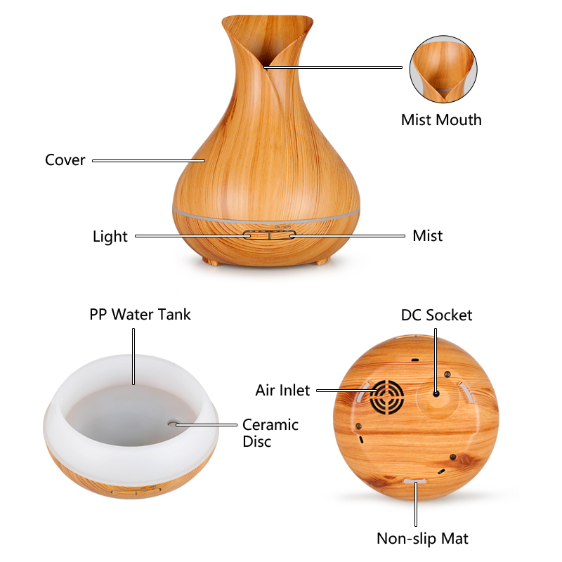 400ml Ultrasonic Wood Grain Wifi Vase Aroma Diffuser 4 Jpg