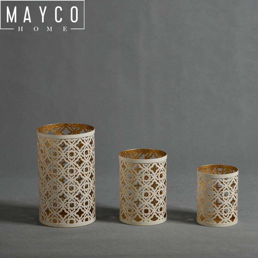 Mayco Antique 3 Pieces Decorative Metal Wire Mesh Gold Tea Light Candle Holders