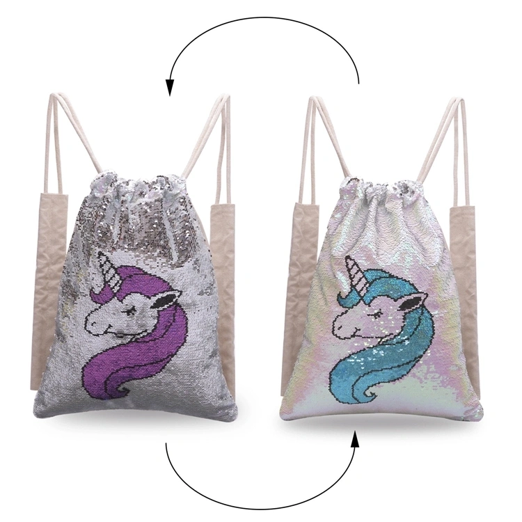 Kids Flip Sequin Unicorn Drawstring Backpack for Outdoor Sports