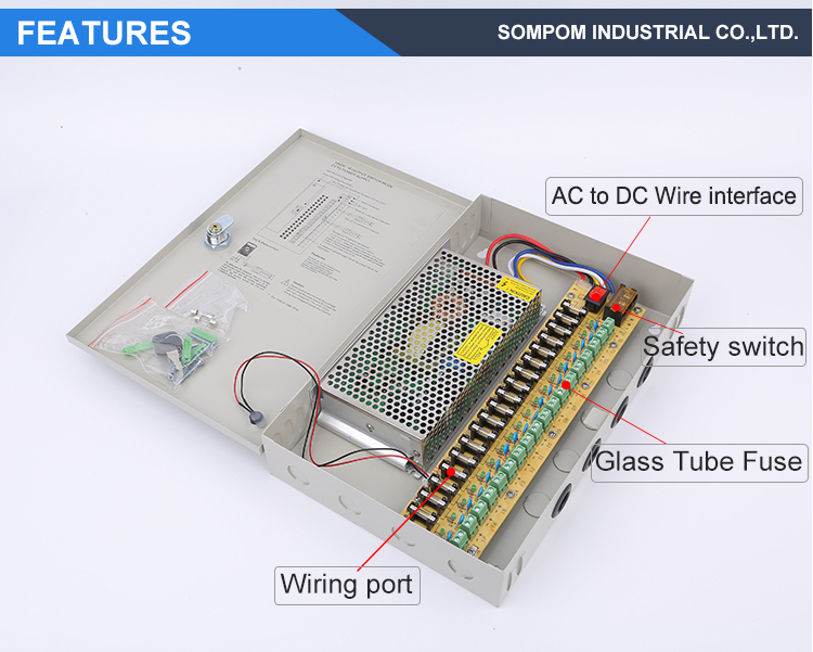 Hot Sale AC DC Aluminum Power Supply Box 120W 18CH CCTV Camera Accessories 12V 10A