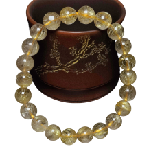 Natural Rutilated Quartz Crystal Gemstone Bracelets with 7A Gold Cabochons Beads