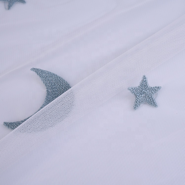 Factory outlet wholesale window star moon design 280cm voile granada chain yarn curtain fabric embroidery