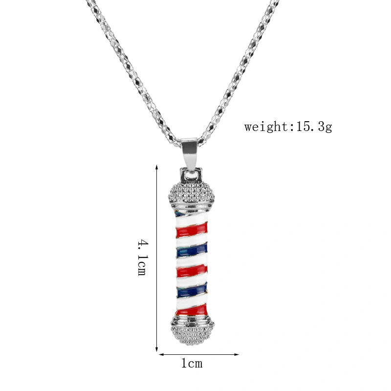 Classic Barber Shop Pole 3D Barber Pole Metal Chain Pendant Necklaces Hip Hop Barber Hairdresser Gothic Necklaces