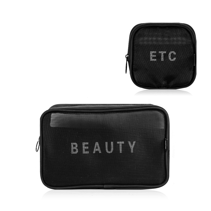 Custom Logo Fashion Style Black Pink Small Makeup Beauty Bags Women Pouch Wholesale Travel Nylon Mesh Cosmetic Bag for Girls
