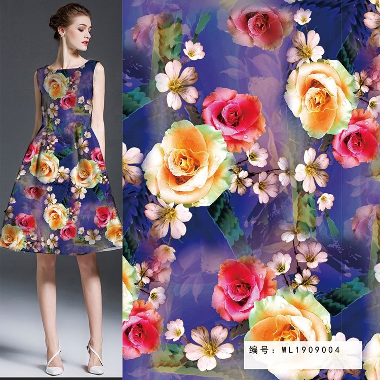 Tissu de robe froissé en crêpe d&#39;écorce de fleur imprimé numérique