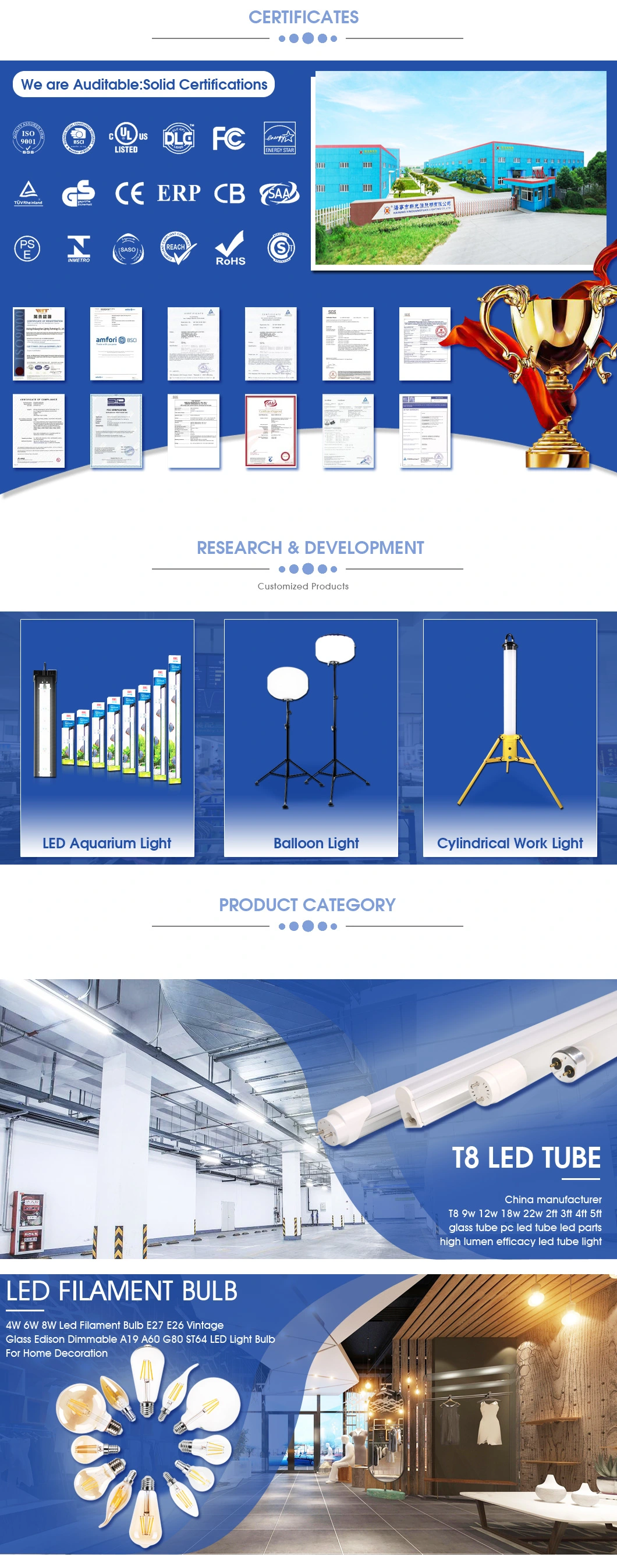 China Factory IP20 Hard Strip LED Filament Bulbs