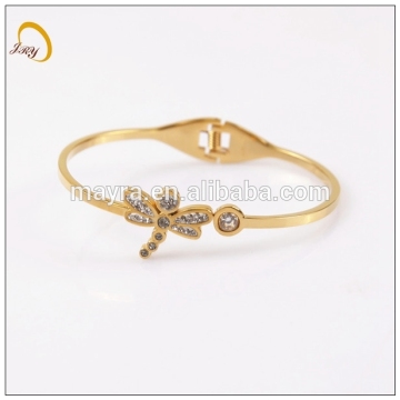 dragonfly pattern stainless steel jewelry set bangle gold set auger polish round bangle diamond set bangle