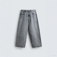 Men Grey Color Acid Wash Denim Pants Wide Leg Baggy Fit Jeans