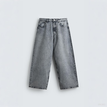 Men Grey Color Acid Wash Denim Pants Wide Leg Baggy Fit Jeans