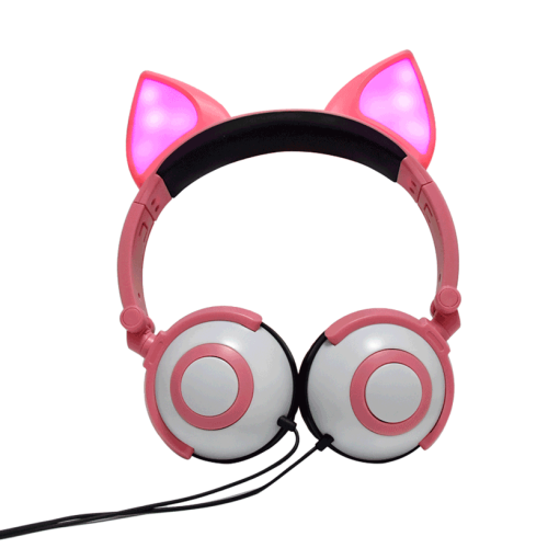 LED가있는 Anime Fox Ear 헤드폰 이어폰