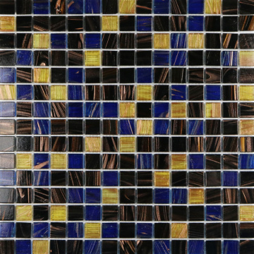 Piastrelle a mosaico in vetro con decoro marrone linee dorate